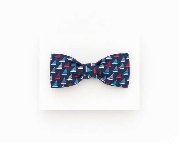 Navy blue summer bow tie, dark blue sailboats bow tie - Isola bow tie