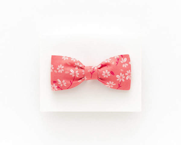 Coral pink floral bow tie