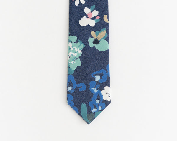 Denim floral tie
