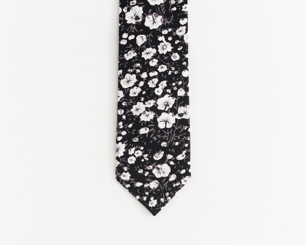 Black and white floral tie
